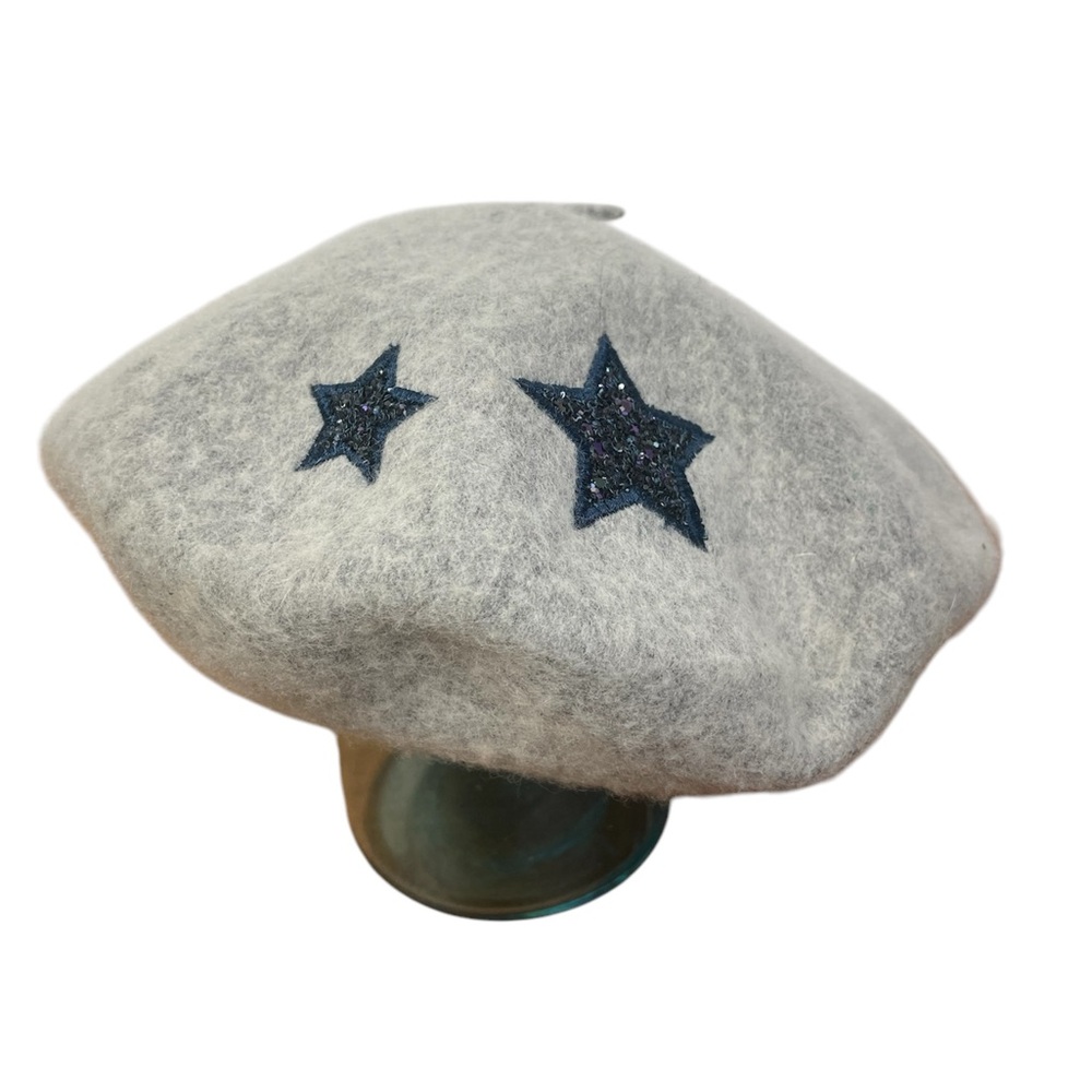 Target Wool Blend Glittery Star Gray Women’s Beret Hat EUC